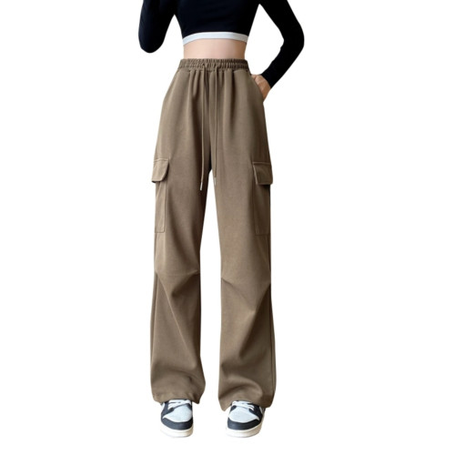 美式加絨工裝褲女秋冬高腰綁帶垂感直筒濶腿褲小個子休閒運動衛褲 美式加絨工裝褲女秋冬高腰綁帶垂感直筒濶腿褲小個子休閒運動衛褲