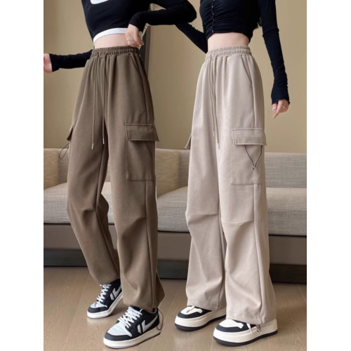 美式加絨工裝褲女秋冬高腰綁帶垂感直筒濶腿褲小個子休閒運動衛褲 美式加絨工裝褲女秋冬高腰綁帶垂感直筒濶腿褲小個子休閒運動衛褲