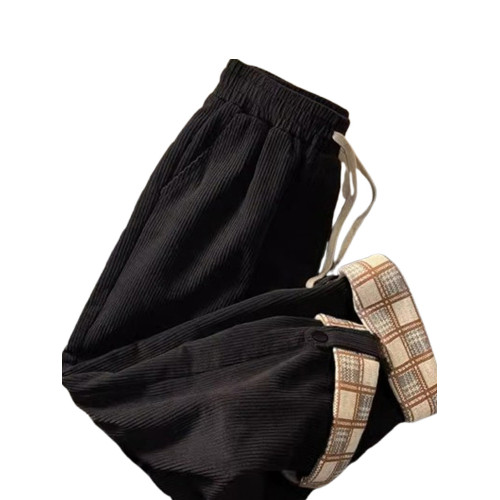 加絨加厚燈芯絨濶腿褲女秋冬季胖mm大碼寬鬆顯瘦高腰休閒直筒衛褲