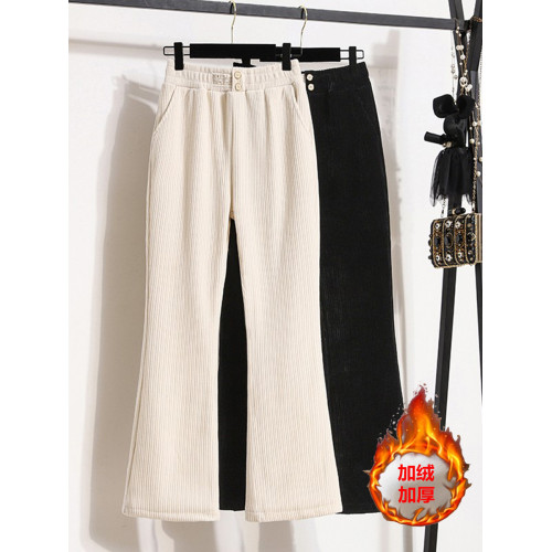 150小個子顯高微喇褲女秋冬155穿搭高腰雪尼爾顯瘦百搭休閒褲子xs