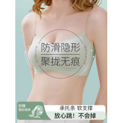 無肩帶防滑透明肩帶內衣女小胸聚攏抹胸婚紗專用文胸防走光裹胸夏