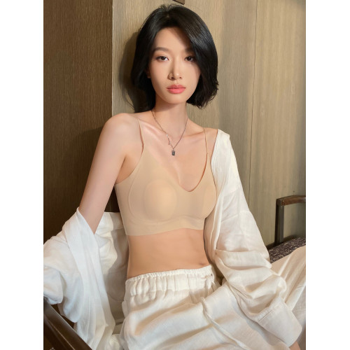 粉底液隱形內衣女夏薄款透氣涼感無痕無鋼圈細肩帶美背背心式文胸