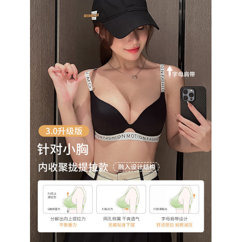 小胸聚攏內衣女顯胸大無鋼圈收副乳防下垂調整型無痕夏季薄款文胸