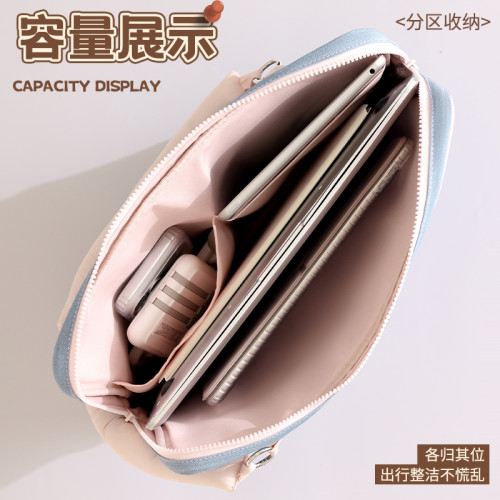 斜背筆記型電腦包手提高級感復古保護套牛仔滑鼠鍵盤蘋果macbook13寸聯想air華爲matebook14戴爾15小米15.6寸