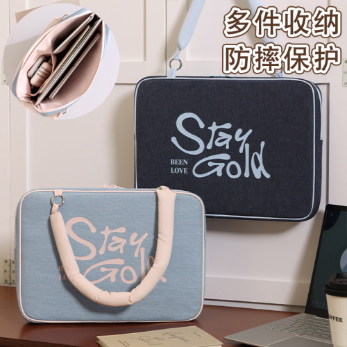 斜背筆記型電腦包手提高級感復古保護套牛仔滑鼠鍵盤蘋果macbook13寸聯想air華爲matebook14戴爾15小米15.6寸
