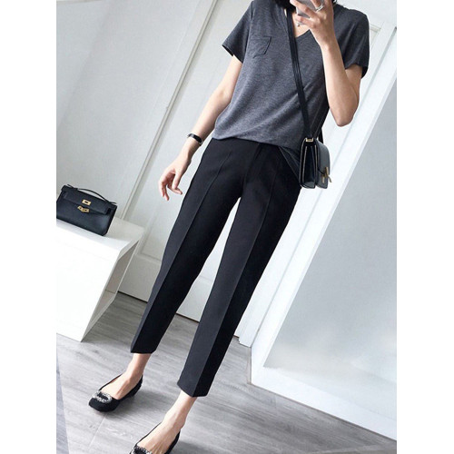 菸琯褲女春秋季九分高腰直筒小個子褲子顯瘦寬鬆休閒八分西裝褲