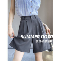 灰色西裝短褲女夏季薄2025高腰a字顯瘦小個子寬鬆休閒中褲五分褲