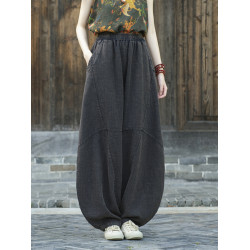 棉麻打坐褲子女炒色做舊休閒褲寬鬆長褲禪修高腰太極燈籠褲26春秋