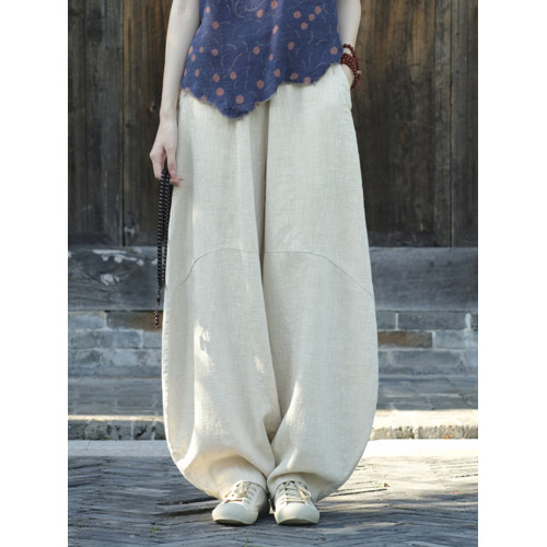 棉麻打坐褲子女炒色做舊休閒褲寬鬆長褲禪修高腰太極燈籠褲26春秋