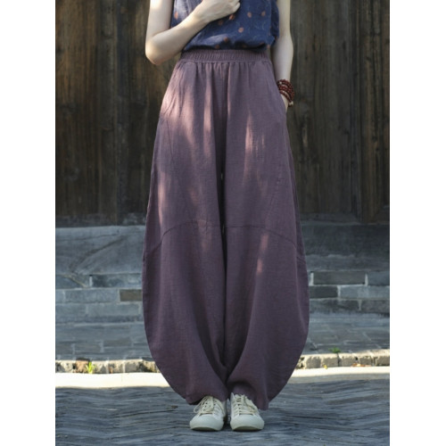 棉麻打坐褲子女炒色做舊休閒褲寬鬆長褲禪修高腰太極燈籠褲26春秋