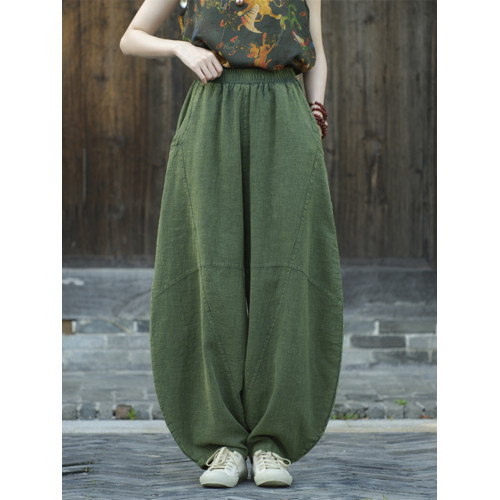 棉麻打坐褲子女炒色做舊休閒褲寬鬆長褲禪修高腰太極燈籠褲26春秋