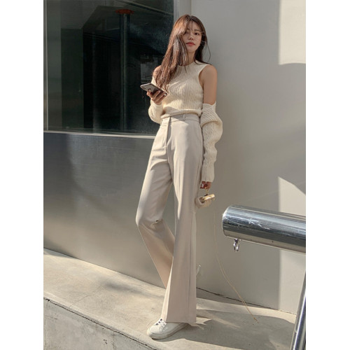 米白色喇叭褲女高腰顯瘦2026春秋季新款職業直筒微喇長褲休閒西褲