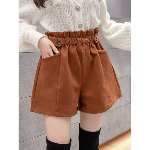 大碼毛呢短褲女秋冬季2025新款寬鬆高腰花苞濶腿a字打底靴褲外穿