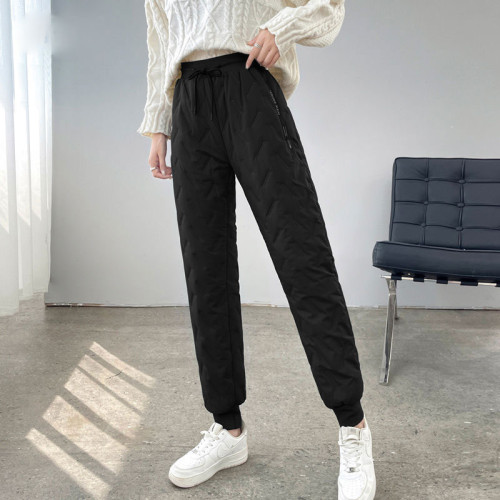 加絨加厚棉褲女冬季防風防水防寒保暖滑雪褲外穿羊羔絨束腳運動褲