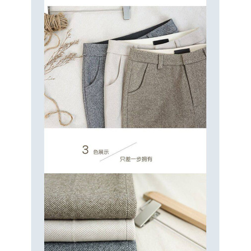 秋冬人字紋加厚毛呢褲女高腰顯瘦休閒直筒西裝九分氣質職業菸琯褲