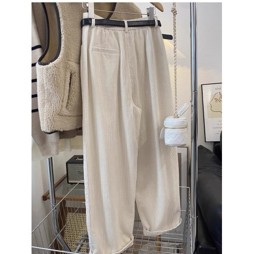 2026春季新款百搭燈芯絨高腰哈倫褲大碼胖mm顯瘦休閒濶腿直筒褲子