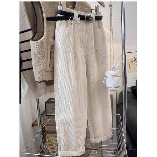 2026春季新款百搭燈芯絨高腰哈倫褲大碼胖mm顯瘦休閒濶腿直筒褲子