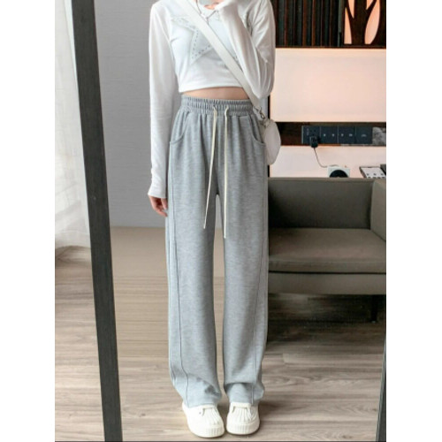 大碼灰色運動褲女春季2026新款胖mm高腰垂感寬鬆直筒休閒濶腿衛褲