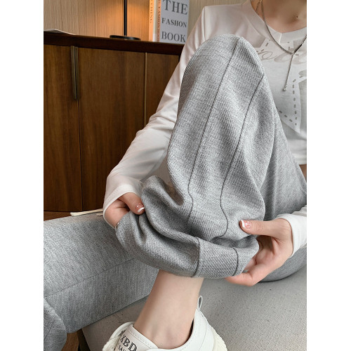 大碼灰色運動褲女春季2026新款胖mm高腰垂感寬鬆直筒休閒濶腿衛褲