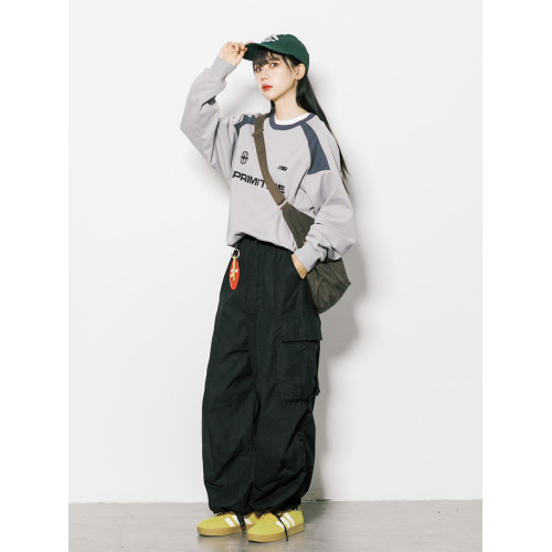 RCDB山系戶外拼接多褶濶腿爬山工裝褲男女情侶寬鬆顯瘦休閒長褲子