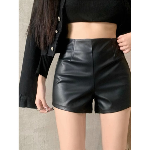 黑色pu皮褲休閒短褲女秋冬高腰緊身直筒褲子辣妹性感a字包臀熱褲