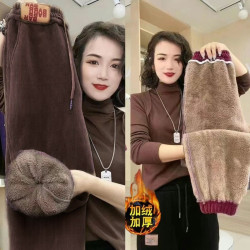 商場撤櫃撿漏巨厚加絨衛褲女寬鬆大碼保暖秋冬羊羔絨運動休閒長褲