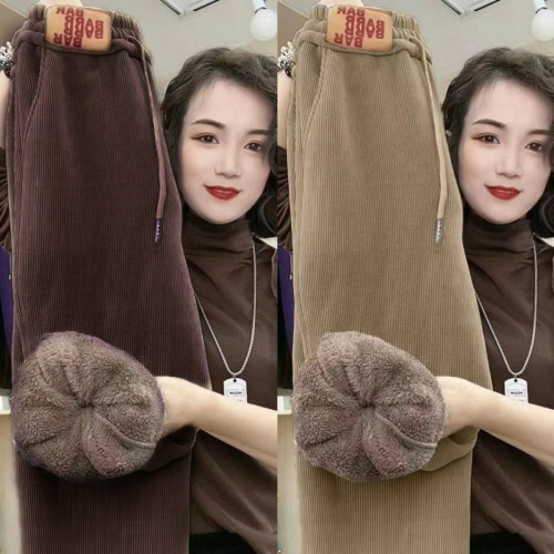 商場撤櫃撿漏巨厚加絨衛褲女寬鬆大碼保暖秋冬羊羔絨運動休閒長褲