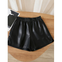 pu皮短褲女秋冬2023新款高腰寬鬆顯瘦休閒褲黑色外穿春秋a字皮褲