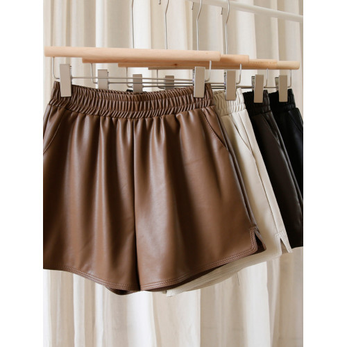 pu皮短褲女秋冬2023新款高腰寬鬆顯瘦休閒褲黑色外穿春秋a字皮褲