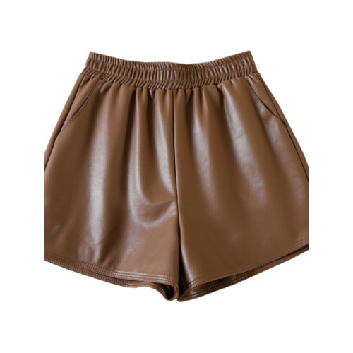 pu皮短褲女秋冬2023新款高腰寬鬆顯瘦休閒褲黑色外穿春秋a字皮褲