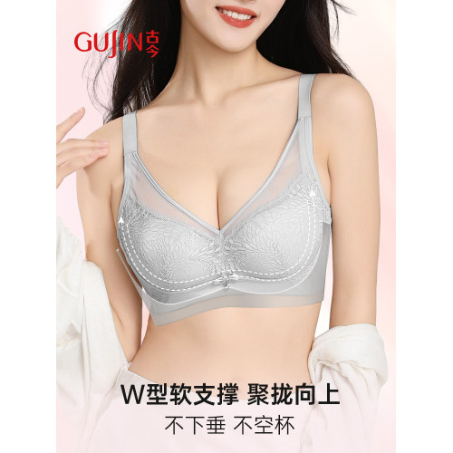 古今內衣女透氣小胸聚攏莫代爾無鋼圈上薄下厚26mm蕾絲文胸罩