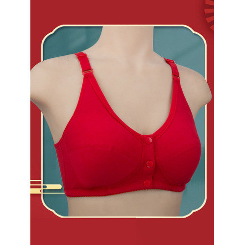 本命年紅色文胸媽媽內衣內褲女無鋼圈前釦大碼中老年胸罩馬年套裝