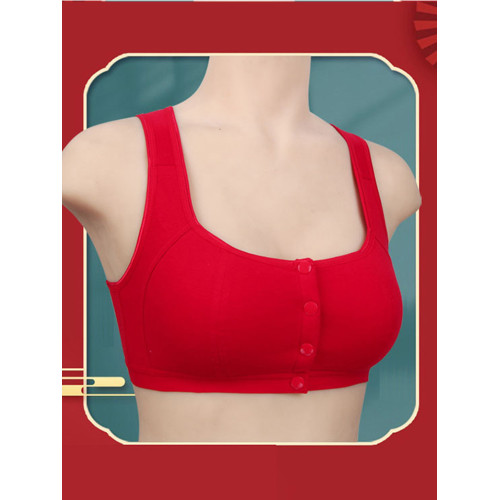 本命年紅色文胸媽媽內衣內褲女無鋼圈前釦大碼中老年胸罩馬年套裝