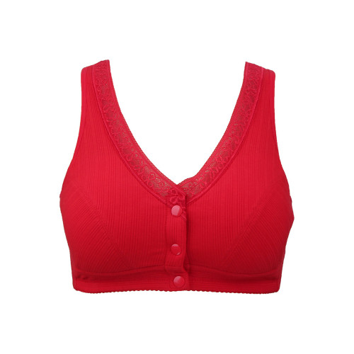 本命年紅色文胸媽媽內衣內褲女無鋼圈前釦大碼中老年胸罩馬年套裝