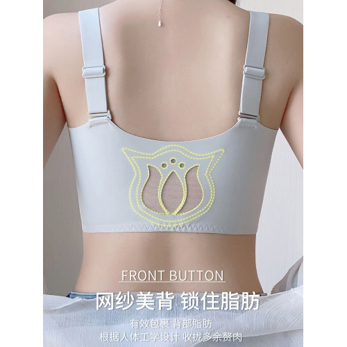 夏季薄款內衣女調整型前拉鍊大胸顯小胸聚攏收副乳矯正防下垂胸罩