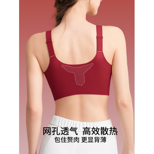 貓人紅色內衣女前拉鍊大胸顯小運動防震聚攏防下垂本命年套裝文胸
