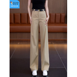 啄木鳥卡其色直筒褲女秋季2025年新款顯瘦女褲高腰休閒窄版濶腿褲