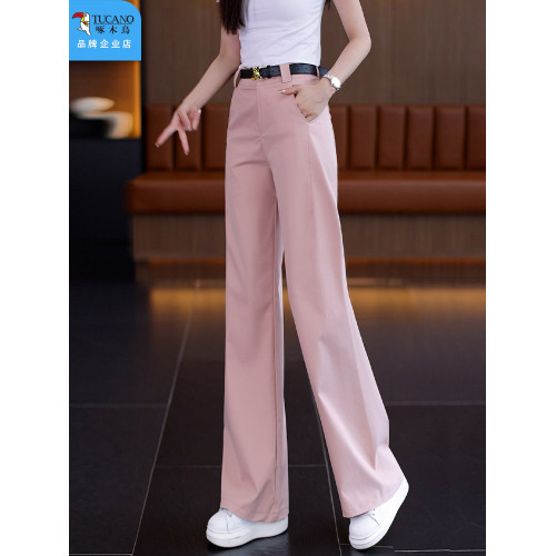 啄木鳥卡其色直筒褲女秋季2025年新款顯瘦女褲高腰休閒窄版濶腿褲