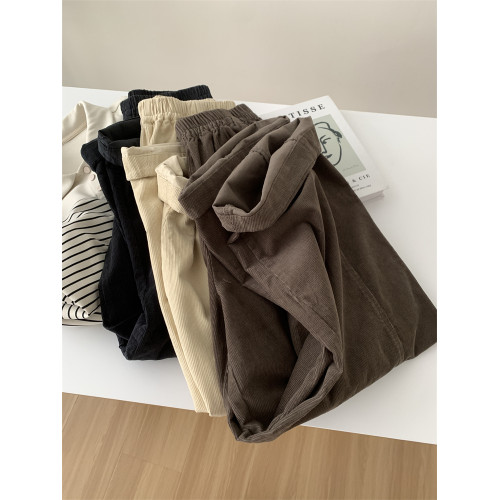 日系復古燈芯絨褲子女寬鬆休閒直筒濶腿褲2026春秋顯瘦百搭九分褲