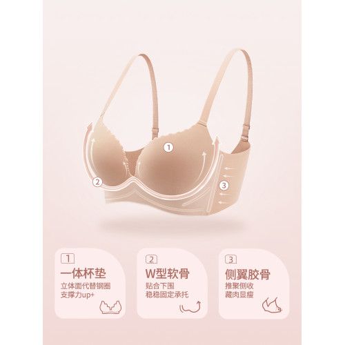 幸棉聚攏內衣女收副乳防下垂小胸顯大胸罩小花芽無鋼圈一體杯文胸