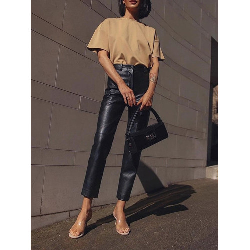 歐貨2025爆款皮褲女士新款秋冬款外穿美式機車風九分pu皮直筒褲子