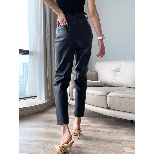 歐貨2025爆款皮褲女士新款秋冬款外穿美式機車風九分pu皮直筒褲子