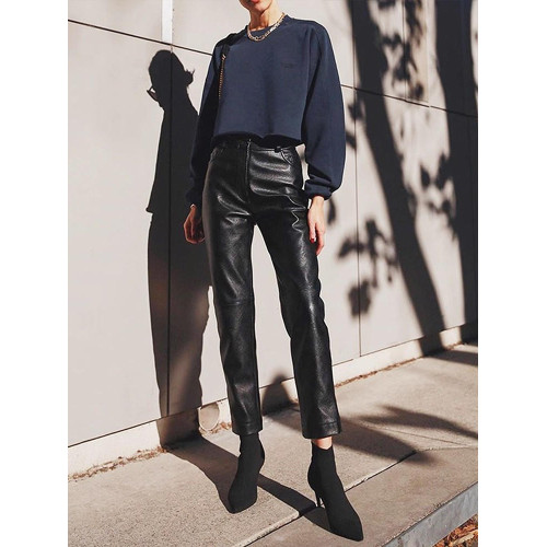 歐貨2025爆款皮褲女士新款秋冬款外穿美式機車風九分pu皮直筒褲子