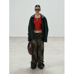 Badblood美式復古豹紋長褲女2024秋直筒濶腿褲寬鬆街舞褲子可束腳