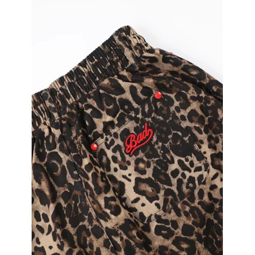 Badblood美式復古豹紋長褲女2024秋直筒濶腿褲寬鬆街舞褲子可束腳