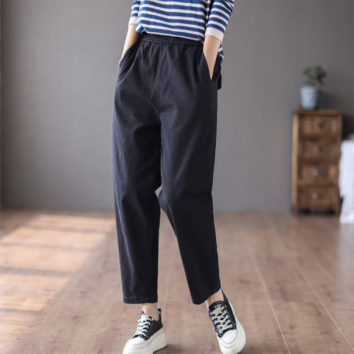 出口大牌尾貨女清倉純色百搭休閒九分褲寬鬆顯瘦高腰哈倫褲子