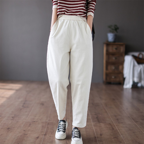 出口大牌尾貨女清倉純色百搭休閒九分褲寬鬆顯瘦高腰哈倫褲子