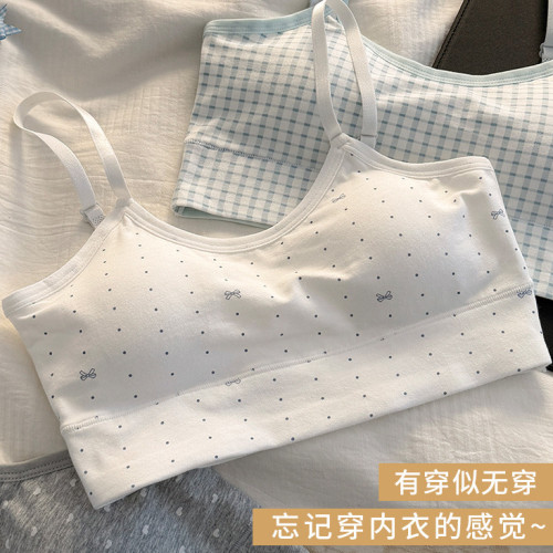 秋冬新款發育期純棉少女內衣初高中生吊帶背心透氣防震固定杯文胸