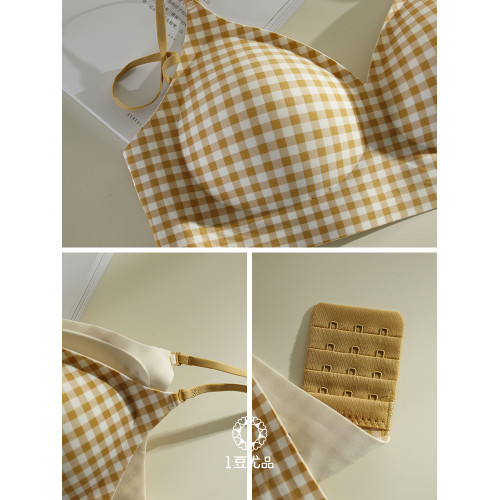 加厚3.5CM小胸聚攏格子內衣女無鋼圈上托收副乳一片式無痕文胸罩