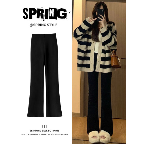 黑色微喇叭褲女春秋季2026新款高腰顯瘦小個子休閒褲垂感馬蹄褲子